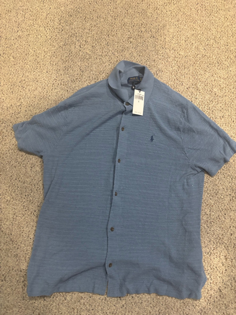 Polo by Ralph Lauren Men's Blue Knit Button Down Shirt - Size XL - NWT Detached